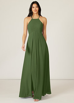 Azazie Sarah Bridesmaid Dresses Olive Empire Pleated Chiffon Dress image1