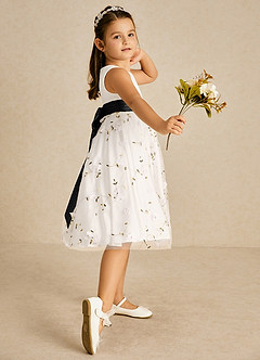 Azazie Pollie Flower Girl Dresses Ivory Black A-Line Bow Tulle Dress image3