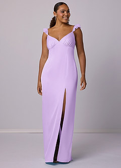 Barbie ♥ Azazie Robes de demoiselle d'honneur Robe Fourreau en Satin extensible Lilas image8