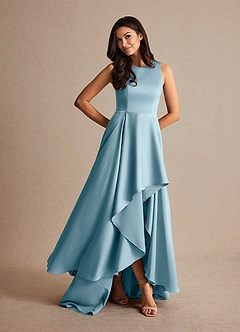 Azazie Niles Mother of the Bride Dresses Moody Blue A-Line Trains Stretch Satin Dress image7
