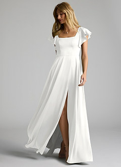 Azazie Bondi Bridesmaid Dresses White A-Line Bow Stretch Satin Dress image11