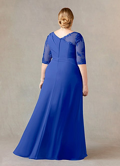 Azazie Dionysus vestidos de madre de la novia Vestido de Azul Real de Gasa de Corte En A con Encaje cuello barco image7