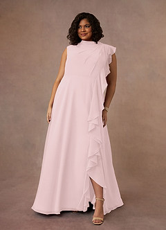 Azazie Narine Abiti per la Madre della Sposa Abito A-Line in Chiffon con Scollo Alto a Pieghe Rosa Rossore image11