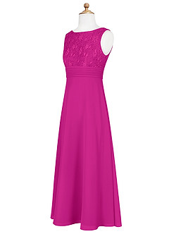 Azazie Snow Junior Fuchsia A-Line Lace Chiffon Dress image9