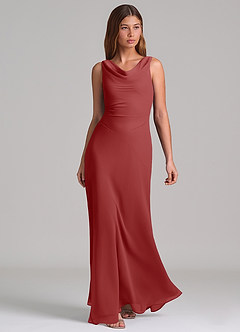 Azazie Nerine Bridesmaid Dresses Rust A-Line Pleated Chiffon Dress image1
