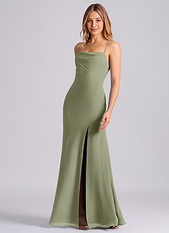 Azazie Grata Brudtärnklänningar Klä av Sjöjungfru i Chiffong Plisserad Pistasch image5