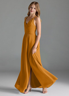 Azazie Farren Junior Butterscotch A-Line Pleated Chiffon Dress image4