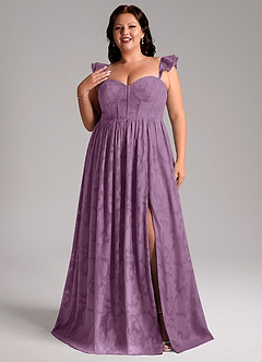 Azazie Denisse Bridesmaid Dresses Wisteria A-Line Ruched Floral Burnout Dress image7
