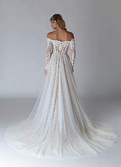 Azazie Solaris Wedding Dresses Diamond White Nude A-Line V-Neck Sequins Tulle Dress image2