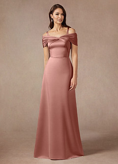 Azazie Amelia Mother of the Bride Dresses Rosette A-Line Off the Shoulder Stretch Satin Dress image5