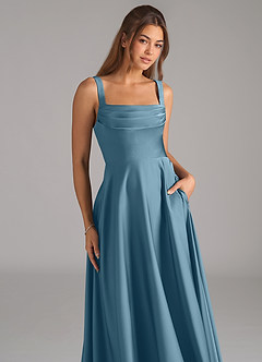 Azazie Shaude Jurken voor bruidsmeisjes Jurk van Stretch Satijn met A-Lijn Geplooid Bermuda image2