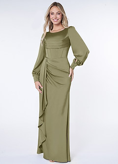 Azazie Raye Bridesmaid Dresses Pistachio Mermaid Long Sleeve Stretch Satin Dress image1