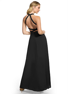 Azazie Clarice Bridesmaid Dresses Black A-Line Halter Chiffon Dress image4