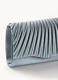 front Matching Color Pleated Metallic Satin Envelope Clutch