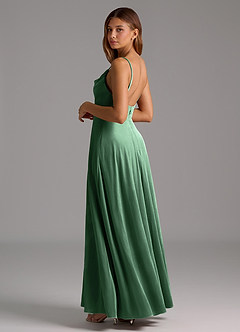 Azazie Sarella Bridesmaid Dresses Eucalyptus A-Line Pleated Velvet Dress image3