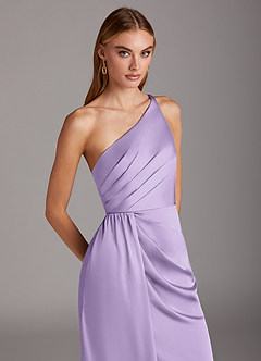 Azazie Mika Bridesmaid Dresses Lilac Sheath One Shoulder Stretch Satin Dress image7