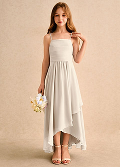 Azazie Twilight Dance Girls Formal Flower Girl Dresses White Alabaster A-Line Pleated Chiffon Dress image5