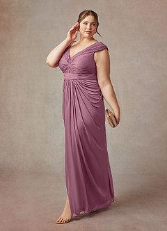 Azazie Lisolette Mother of the Bride Dresses Vintage Mauve Sheath Pleated Mesh Dress image11