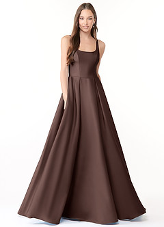 Azazie Neve Abiti da Damigella Abito Principessa in Raso Elasticizzato Con Tasche Ganache image1