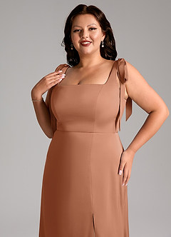 Azazie Frostine Vestidos de damas de honor Vestido de Bronceador de Satén Elástico de Corte en A con Lazo image12