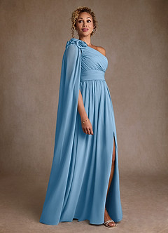 Azazie Lancaster Kleider für die Brautmutter A-Linie One-Shoulder Chiffon Kleid Stahlblau image3