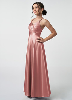 Azazie Avelina Junior Dusty Rose A-Line Pleated Metallic Satin Dress image3
