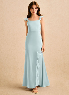 Azazie Novalie Girls Formal Robe Demoiselle D'honneur Fillette Robe Sirène en Satin extensible Arc Brume image3