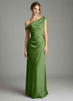 Azazie Emerson Bridesmaid Dresses Basil Mermaid Off the Shoulder Stretch Satin Dress image3