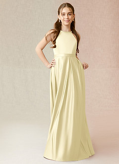 Azazie Arianthe Junior Vestido de Sorbete De Limón de Satén Elástico de Corte en A con Con bolsillos image4