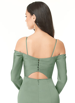 Azazie Hallie Bridesmaid Dresses Matcha Sheath Off-The-Shoulder Long Sleeve Stretch Satin Convertible Dress image8