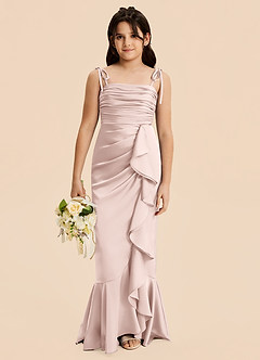Azazie Ryan Junior Blushing Pink Sheath Bow Stretch Satin Dress image1