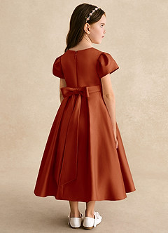 Azazie Princess Flower Girl Dresses Paprika A-Line Pleated Matte Satin Dress image2