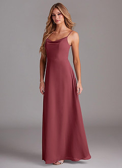 Azazie Daenerys At-home Try On Dresses Champagne Rose A-Line Cowl Chiffon Dress image4