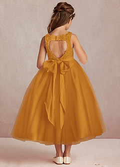 Azazie Calla Flower Girl Dresses Butterscotch Ball-Gown Lace Tulle Dress image3
