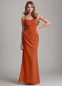 Azazie Mai Bridesmaid Dresses Burnt Orange Sheath Pleated Chiffon Dress image1