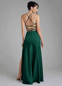 Azazie Jaslene Robes de demoiselle d'honneur Robe Trapèze en Satin extensible Corset émeraude image2
