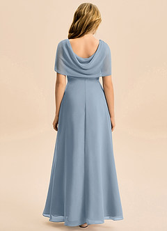 Azazie Emma Junior Robe Trapèze en Mousseline de soie Plissée Bleu Poussiéreux image2