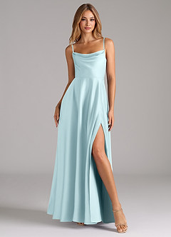 Azazie Elle Brautjungfernkleider A-Linie Plissee Stretch-Satin Kleid Wolke Blau image4