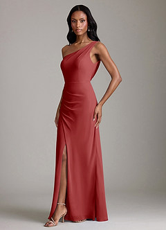 Azazie Madelyn Bridesmaid Dresses Rust Mermaid One Shoulder Chiffon Convertible Dress image5