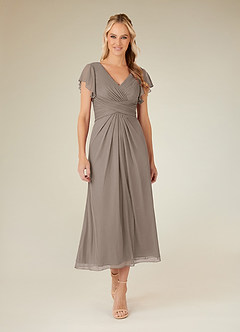 Azazie Vera Abiti per la Madre della Sposa Abito A-Line in Maglia con Scollo a V a Pieghe Taupe image1