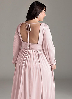 Azazie Norah Bridesmaid Dresses Blushing Pink A-Line V-Neck Long Sleeve Chiffon Dress image13