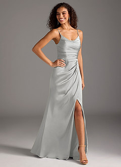 Azazie Deandra Bridesmaid Dresses Silver Mermaid Pleated Stretch Satin Dress image5