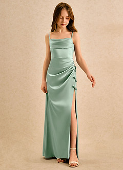 Azazie Bundt Girls Formal Flower Girl Klänningar Klä A-Line i Stretch Satin Plisserad image3