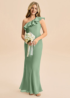 Azazie Alissa Junior Matcha A-Line Ruched Chiffon Dress image1
