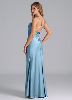Azazie Seema Bridesmaid Dresses Steel Blue Mermaid Corset Stretch Satin Dress image6
