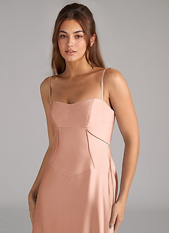 Azazie Valentine Abiti da Damigella Abito A-Line in Raso Elasticizzato Corsetto Oro Rosa image6