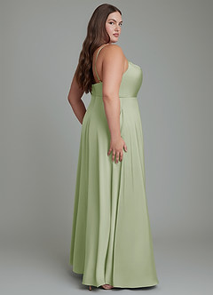 Azazie Sarella Robes de demoiselle d'honneur Robe Trapèze en Satin extensible Plissé Vert Sauge image7