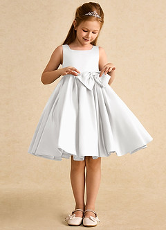 Azazie Jessie Flower Girl Dresses White A-Line Bow Matte Satin Dress image5