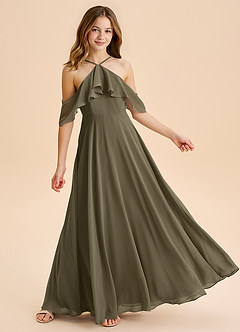 Azazie Tessabelle Junior Vestido de Verde Sauce de Gasa de Corte en A con Vestidos sin tirantes image4