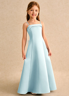 Azazie Izel Girls Formal vestidos de niña de las flores Vestido Marfil Vidrio Marino de Satin Mate de Corte en A con Plisado image3